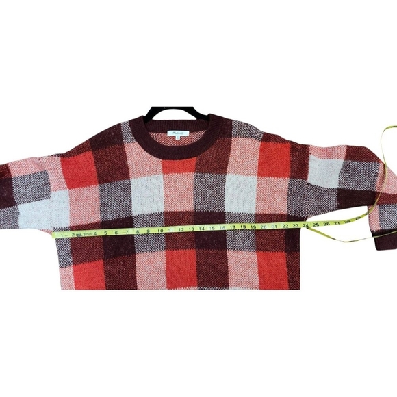 Madewell Fenimore Red Plaid Pullover Sweater Alpaca Wool Blend size medium - Picture 6 of 9